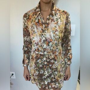 Sheer Floral Button-Up